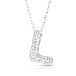Sterling Silver Cubic Zirconia 'L' Bubble Initial Necklace
