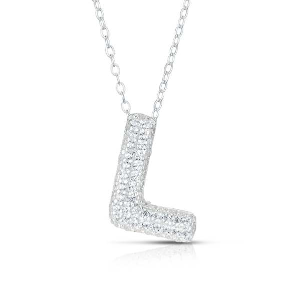 Sterling Silver Cubic Zirconia L Bubble Initial Necklace