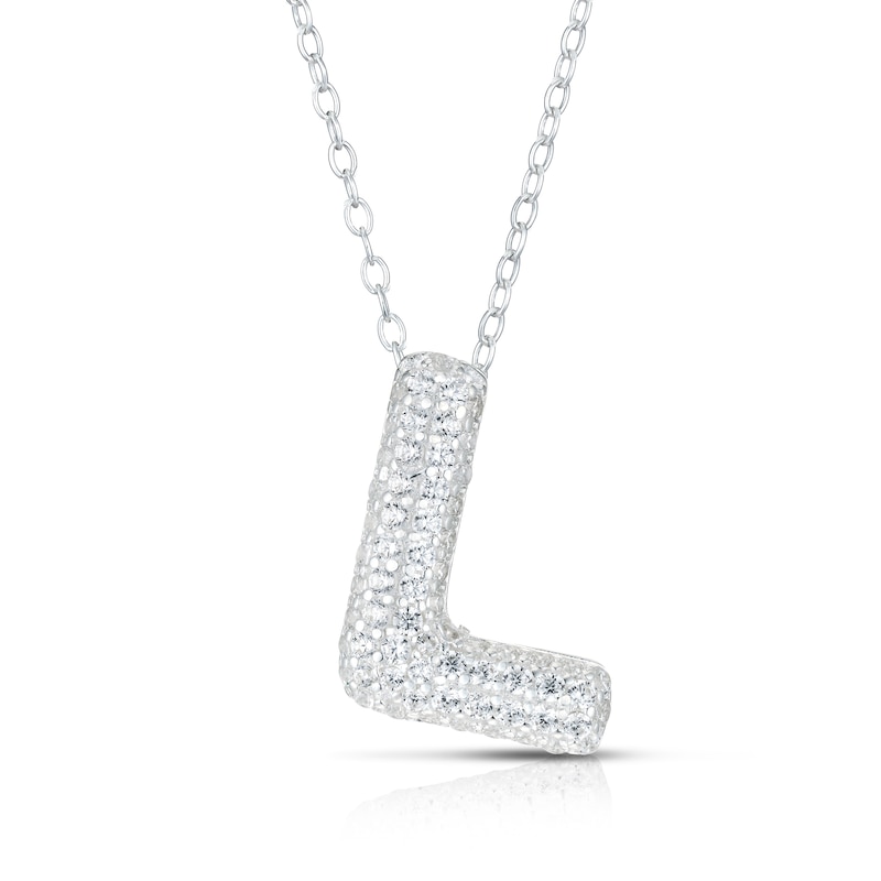 Main Image 1 of Sterling Silver Cubic Zirconia 'L' Bubble Initial Necklace