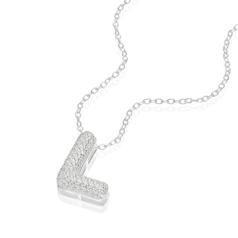 Main Image 2 of Sterling Silver Cubic Zirconia 'L' Bubble Initial Necklace