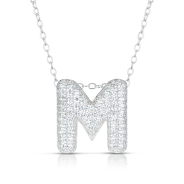 Sterling Silver Cubic Zirconia 'M' Bubble Initial Necklace