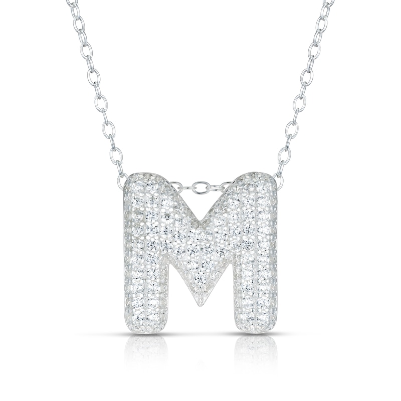 Main Image 1 of Sterling Silver Cubic Zirconia 'M' Bubble Initial Necklace