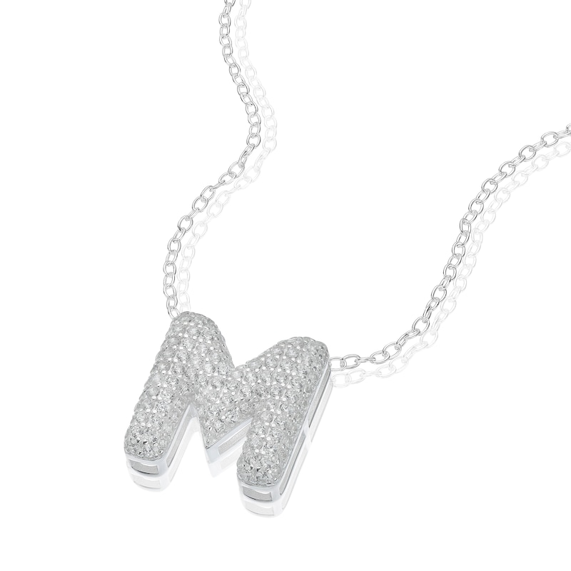 Main Image 2 of Sterling Silver Cubic Zirconia 'M' Bubble Initial Necklace