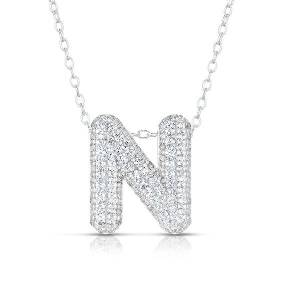 Sterling Silver Cubic Zirconia N Bubble Initial Necklace