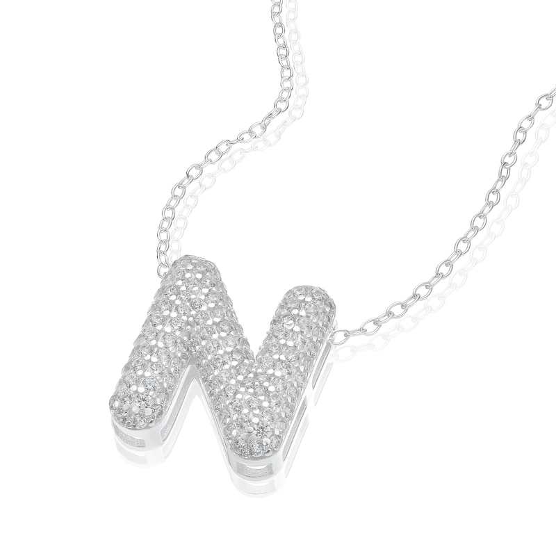 Main Image 2 of Sterling Silver Cubic Zirconia 'N' Bubble Initial Necklace