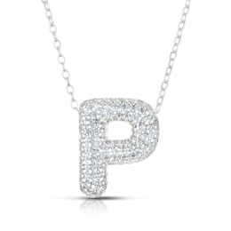 Sterling Silver Cubic Zirconia 'P' Bubble Initial Necklace