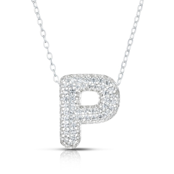 Sterling Silver Cubic Zirconia P Bubble Initial Necklace