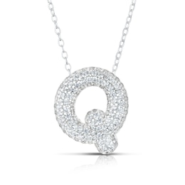 Sterling Silver Cubic Zirconia 'Q' Bubble Initial Necklace