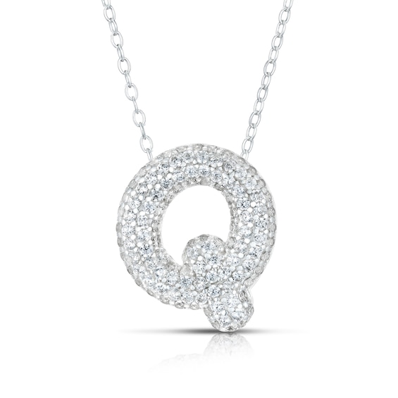 Sterling Silver Cubic Zirconia Q Bubble Initial Necklace