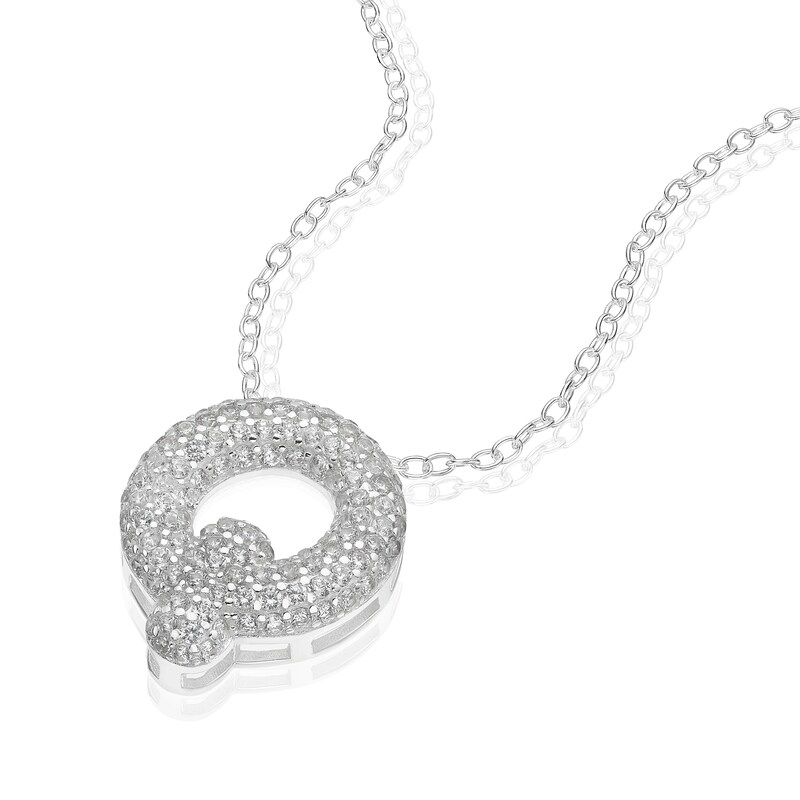 Main Image 2 of Sterling Silver Cubic Zirconia 'Q' Bubble Initial Necklace