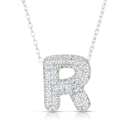 Sterling Silver Cubic Zirconia 'R' Bubble Initial Necklace