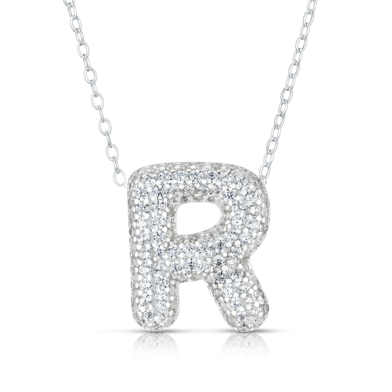 Main Image 1 of Sterling Silver Cubic Zirconia 'R' Bubble Initial Necklace