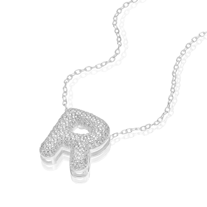 Main Image 2 of Sterling Silver Cubic Zirconia 'R' Bubble Initial Necklace