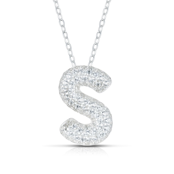 Sterling Silver Cubic Zirconia S Bubble Initial Necklace