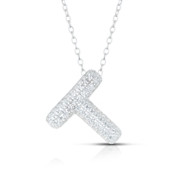 Sterling Silver Cubic Zirconia 'T' Bubble Initial Necklace