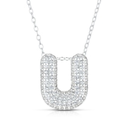 Sterling Silver Cubic Zirconia 'U' Bubble Initial Necklace