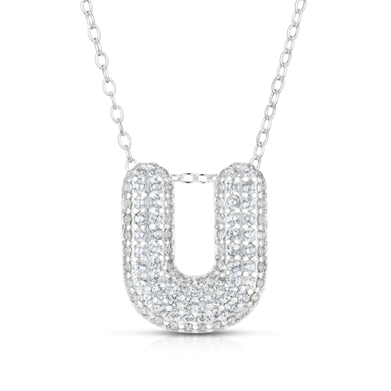 Sterling Silver Cubic Zirconia U Bubble Initial Necklace