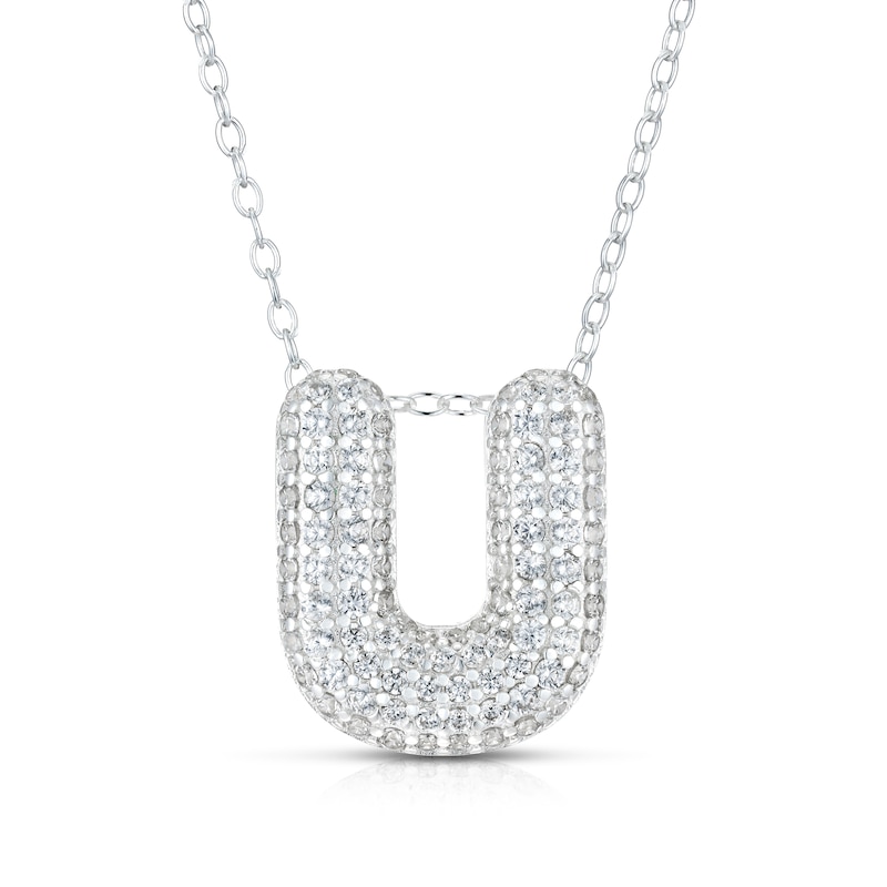 Main Image 1 of Sterling Silver Cubic Zirconia 'U' Bubble Initial Necklace