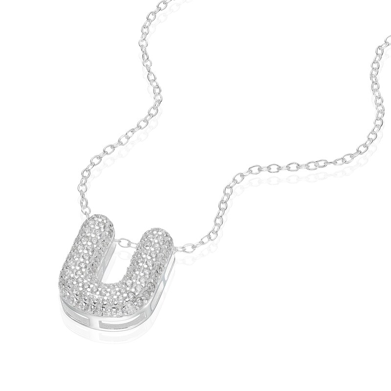Main Image 2 of Sterling Silver Cubic Zirconia 'U' Bubble Initial Necklace