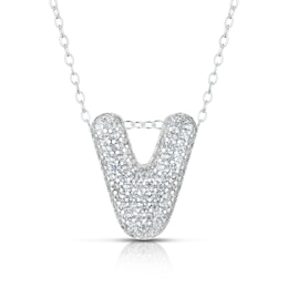 Sterling Silver Cubic Zirconia 'V' Bubble Initial Necklace