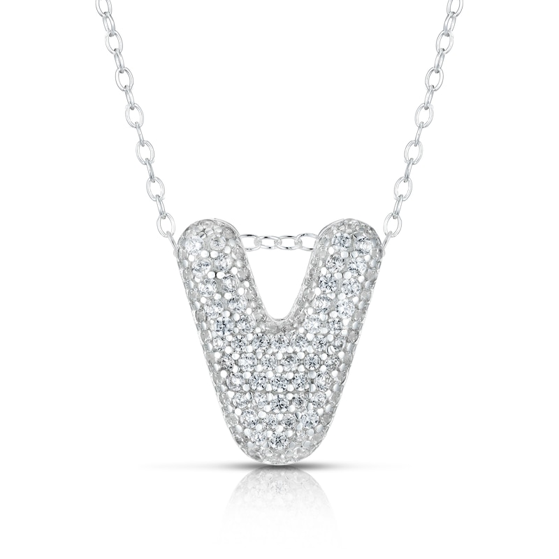 Main Image 1 of Sterling Silver Cubic Zirconia 'V' Bubble Initial Necklace