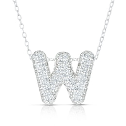 Sterling Silver Cubic Zirconia 'W' Bubble Initial Necklace
