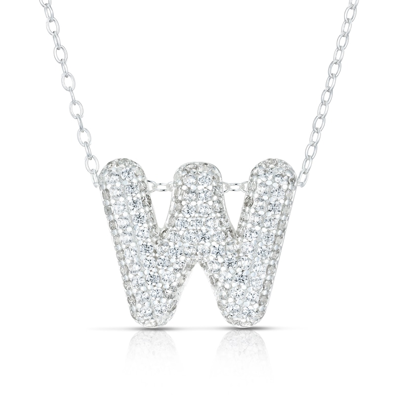Main Image 1 of Sterling Silver Cubic Zirconia 'W' Bubble Initial Necklace
