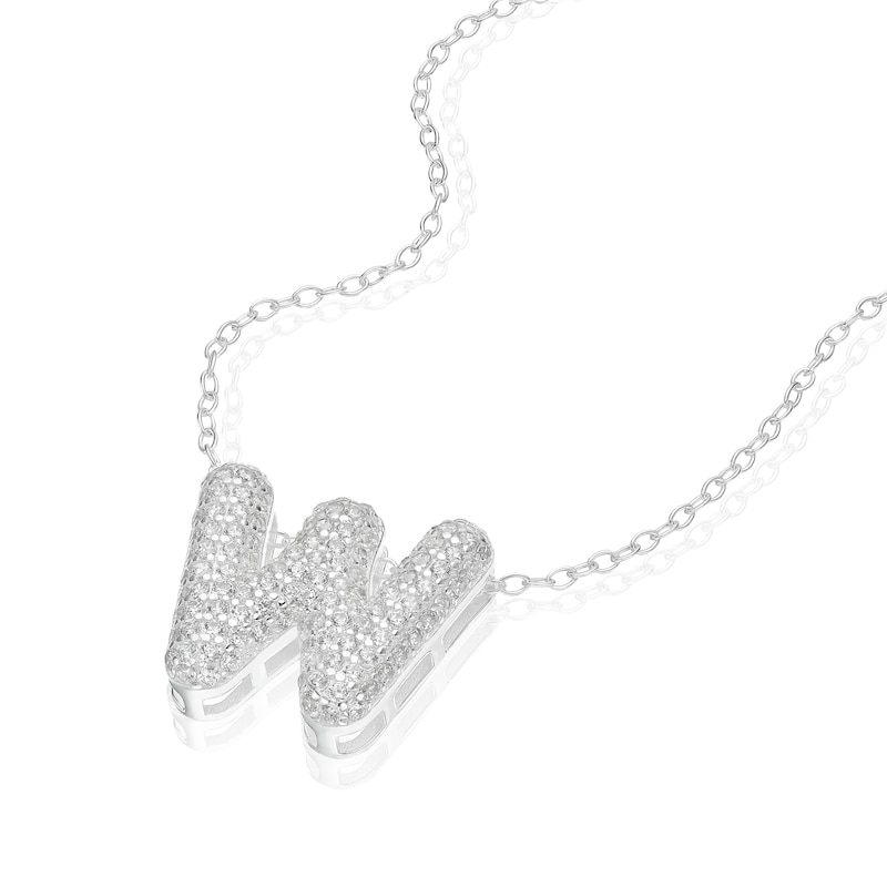 Main Image 2 of Sterling Silver Cubic Zirconia 'W' Bubble Initial Necklace