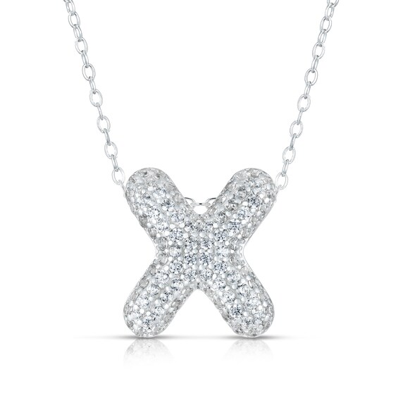 Sterling Silver Cubic Zirconia X Bubble Initial Necklace