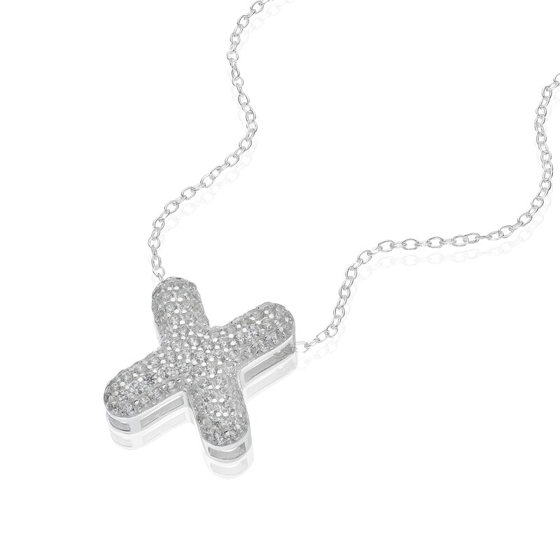 Main Image 2 of Sterling Silver Cubic Zirconia 'X' Bubble Initial Necklace
