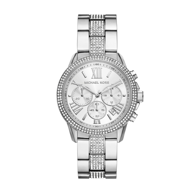 Main Image 1 of Michael Kors Brynn Ladies' Silver Chronograph Dial Stainless Steel Stone Set Bracelet Watch