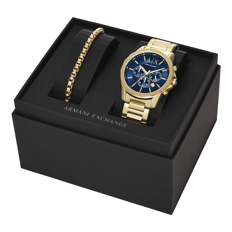 Main Image 2 of Armani Exchange Men's Blue Dial Gold Tone Bracelet Watch & Bracelet Set