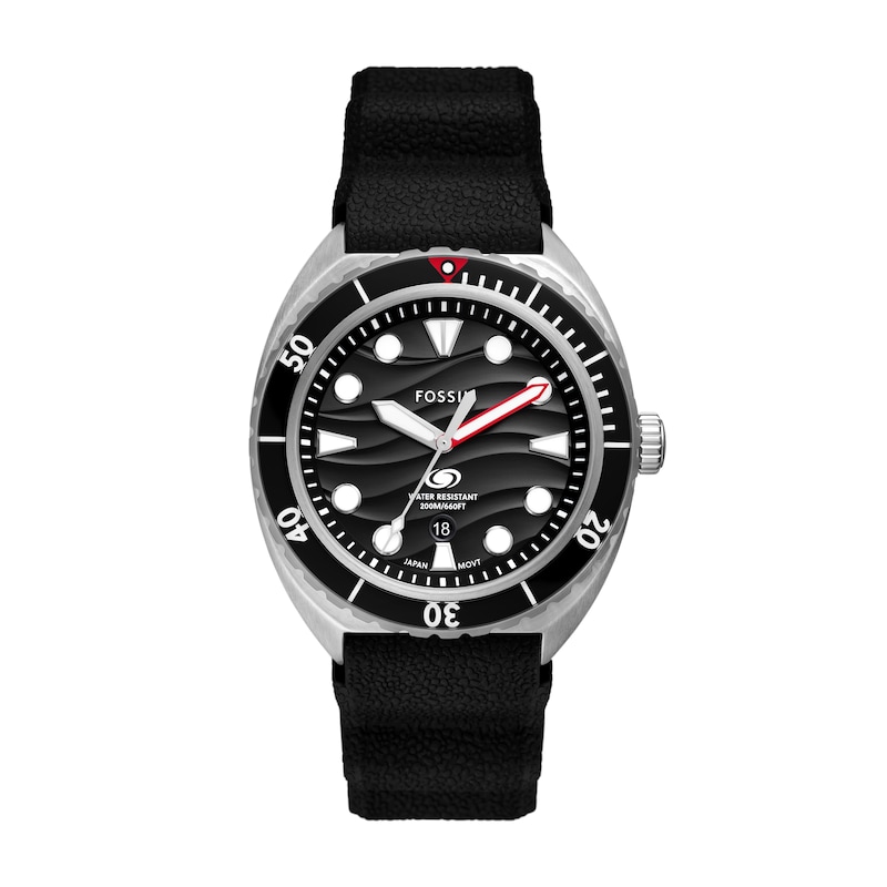 Fossil Breaker Men's Black Wave Dial Stainless Steel Bracelet Watch