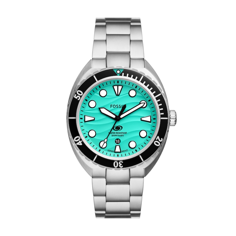 Fossil Breaker Men's Green Wave Dial Stainless Steel Bracelet Watch