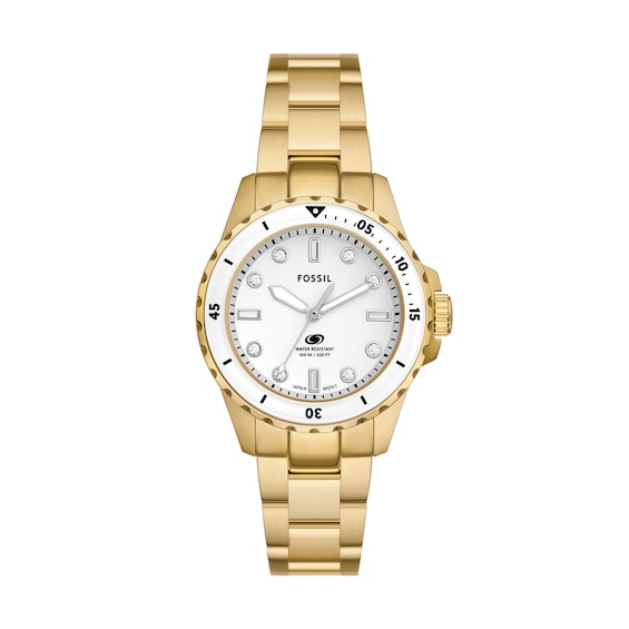 Fossil Blue Dive Women's White Dial Gold Tone Stainless Steel Watch