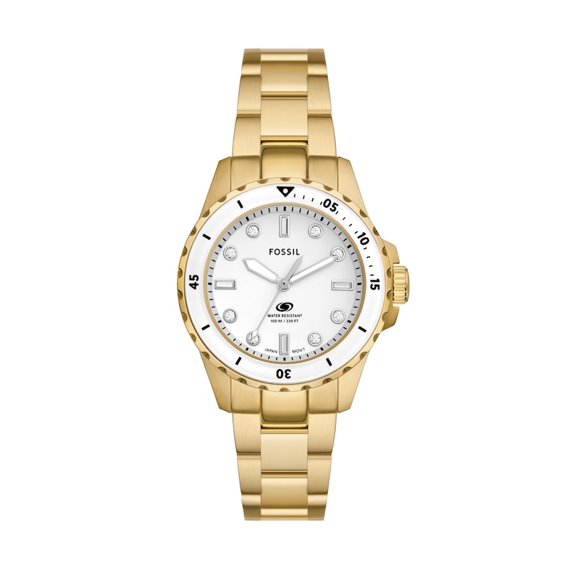 Fossil Blue Dive Ladies' White Dial Gold Tone Stainless Steel Watch