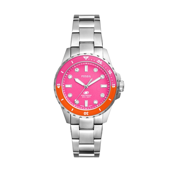 Fossil Blue Dive Women's Pink Dial Two Tone Bezel Stainless Steel