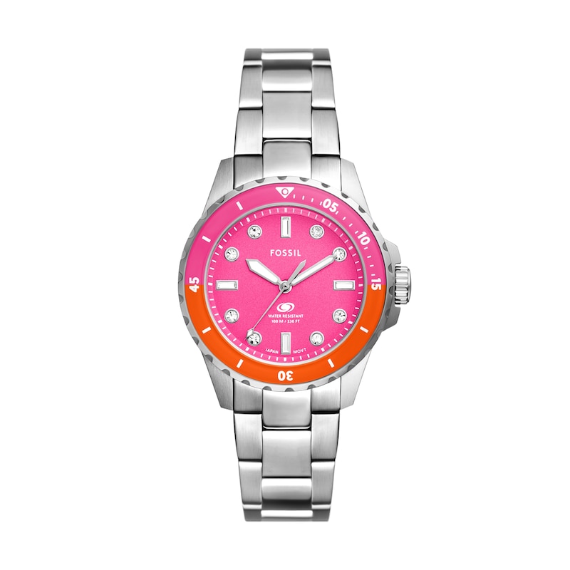 Fossil Blue Dive Ladies' Pink Dial Two Tone Bezel Stainless Steel Watch ...