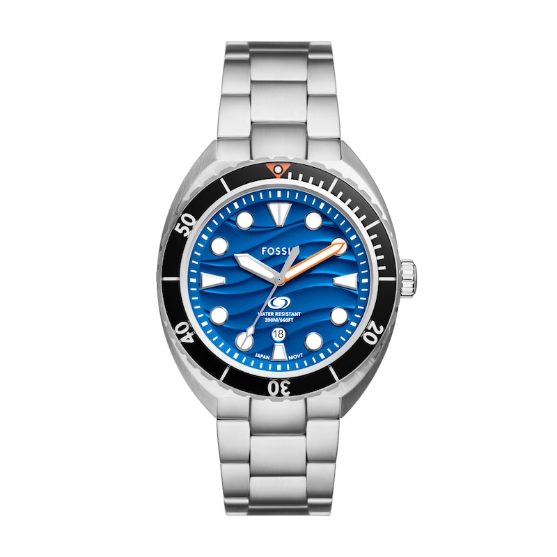 Fossil Breaker Men's Blue Wave Dial Stainless Steel Bracelet Watch