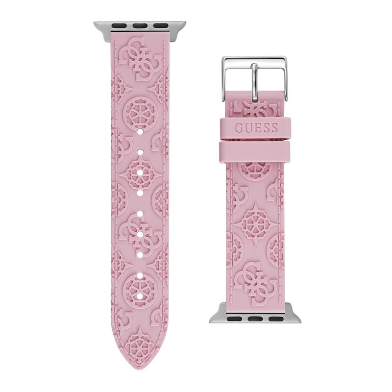 Guess Logo Embellished Pattern Pink Silicone Apple Watch Strap- 38-40mm