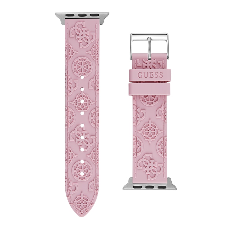 Main Image 1 of Guess Logo Embellished Pattern Pink Silicone Apple Watch Strap- 38-40mm