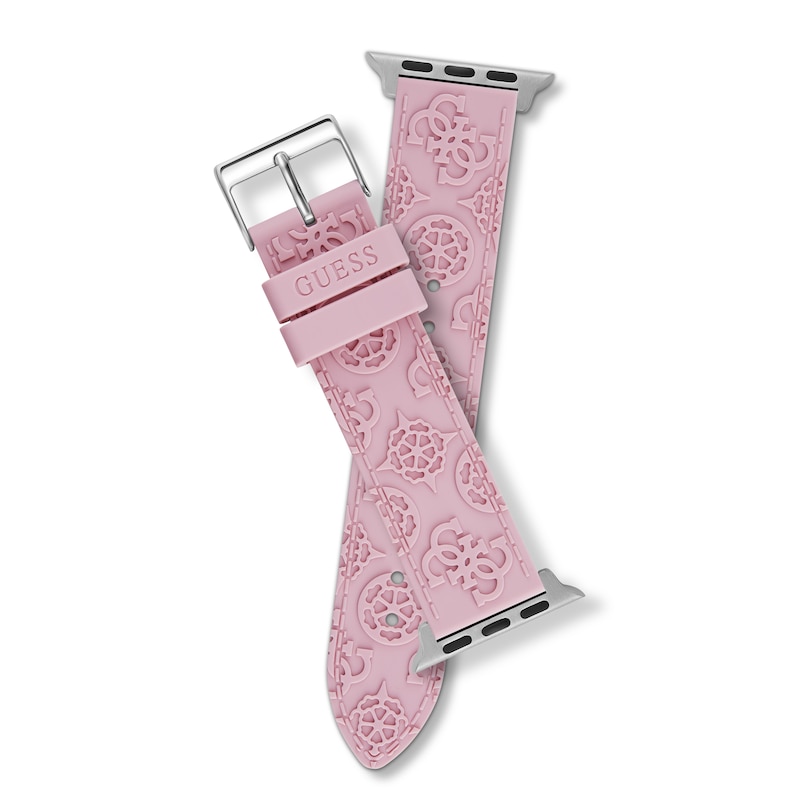 Guess Logo Embellished Pattern Pink Silicone Apple Watch Strap- 38-40mm