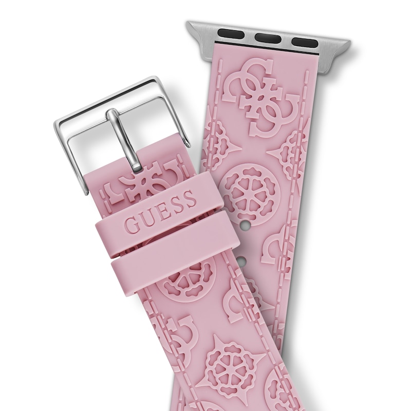 Guess Logo Embellished Pattern Pink Silicone Apple Watch Strap- 38-40mm