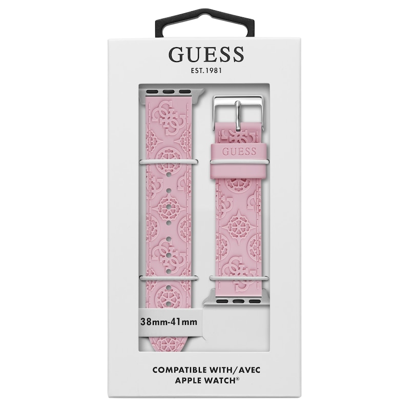 Guess Logo Embellished Pattern Pink Silicone Apple Watch Strap- 38-40mm