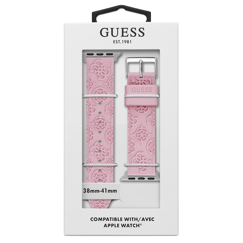 Main Image 5 of Guess Logo Embellished Pattern Pink Silicone Apple Watch Strap- 38-40mm