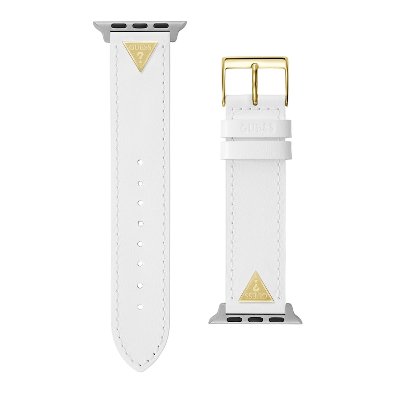 Guess Gold Logo Detail White Leather Apple Watch Strap- 38-40mm