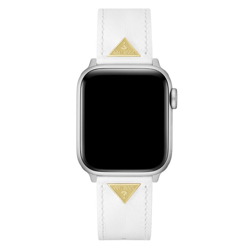 Main Image 2 of Guess Gold Logo Detail White Leather Apple Watch Strap- 38-40mm