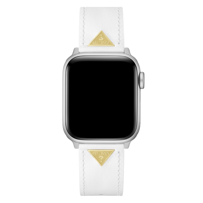 Guess Gold Logo Detail White Leather Apple Watch Strap- 38-40mm