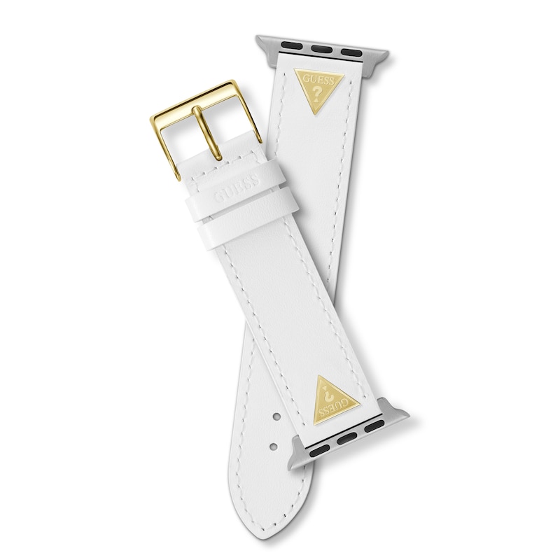 Guess Gold Logo Detail White Leather Apple Watch Strap- 38-40mm