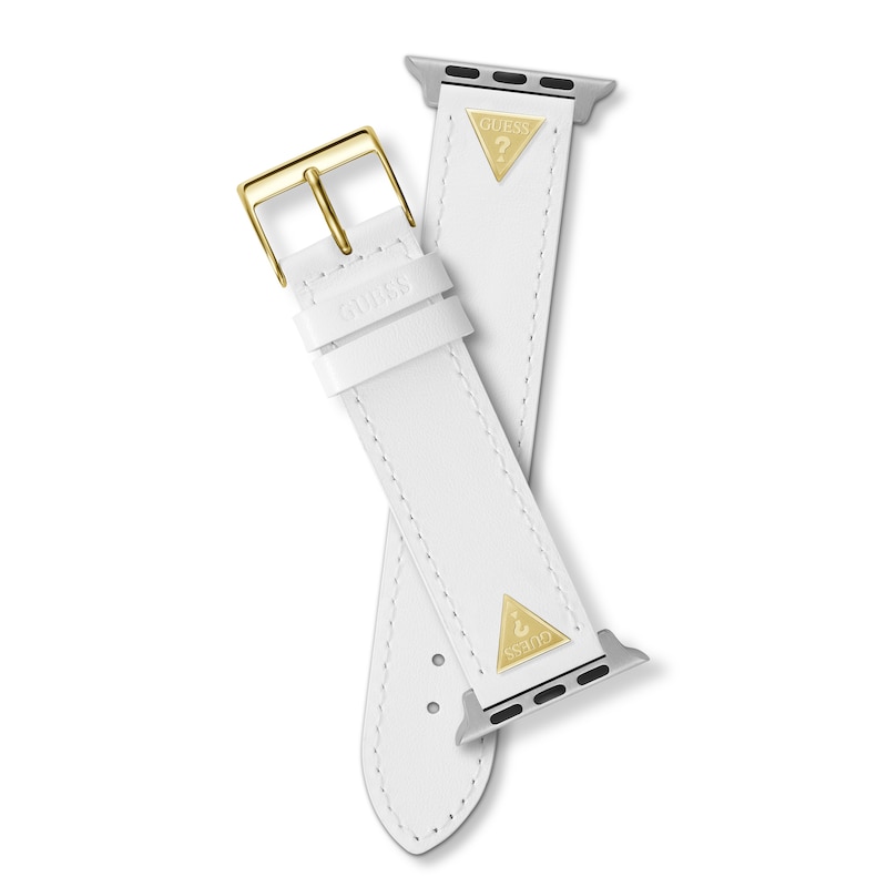 Main Image 3 of Guess Gold Logo Detail White Leather Apple Watch Strap- 38-40mm